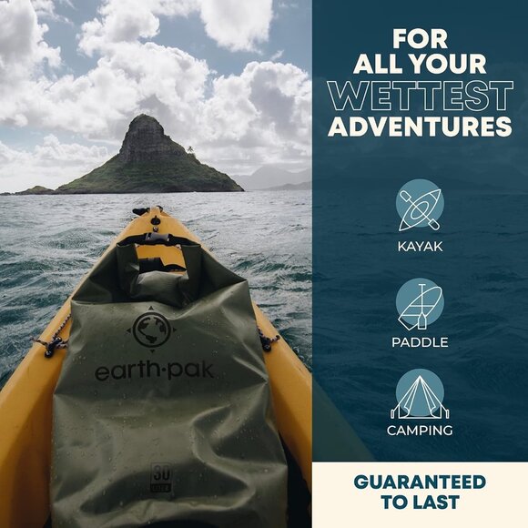 Earth Pak Waterproof Dry Bag Roll Top Waterproof Backpack Sack (Forest Green Bla - Picture 7 of 8